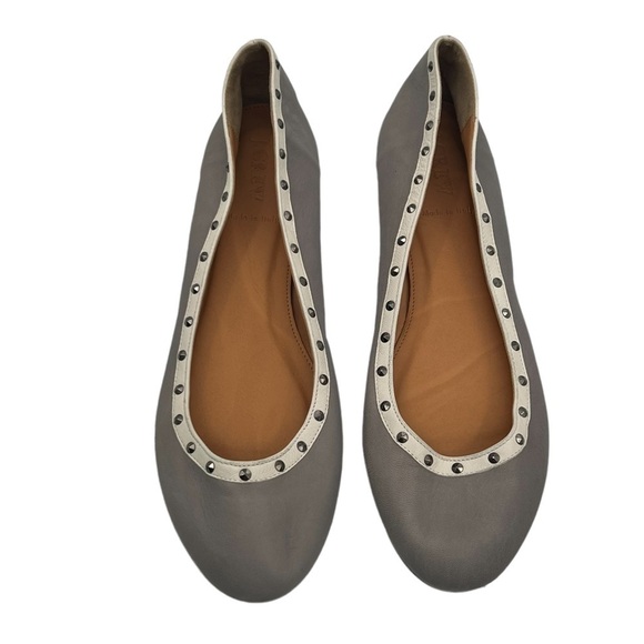 J Crew Gray Cream Trim Studded Embellished Ballet Flats Size 8 1/2 Women's - Picture 3 of 15